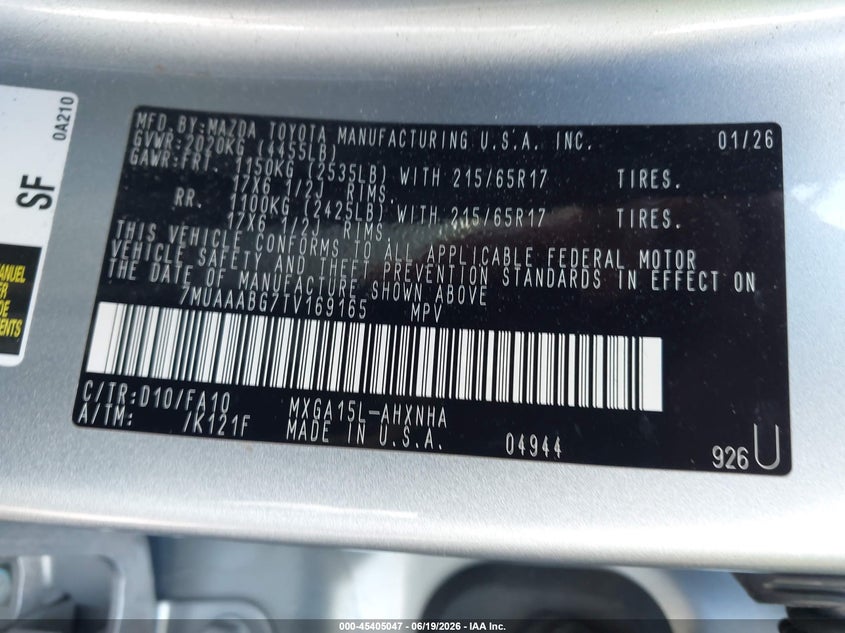 2026 Toyota Corolla cross VIN 7MUAAABG7TV169165 IAAI salvage auction — FRONT END, Salvage Title, sold $875 on 2026-07-30 (photo 9)