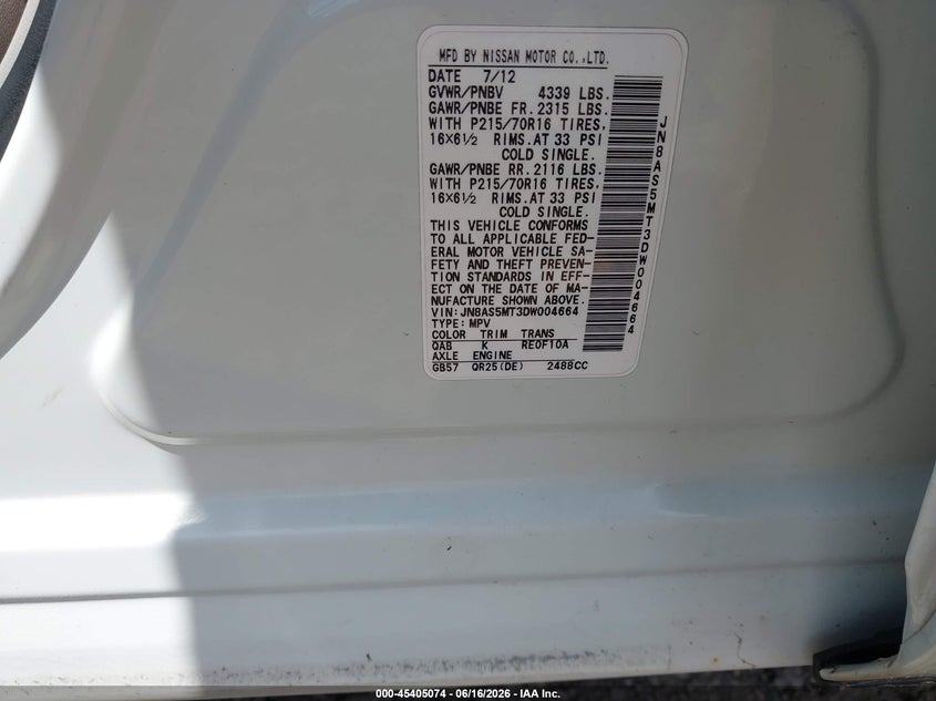 2013 Nissan Rogue VIN JN8AS5MT3DW004664 IAAI salvage auction — FRONT END, Salvage (Illinois), sold $425 on 2026-07-22 (photo 9)