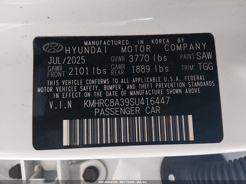 2025 Hyundai Venue VIN KMHRC8A39SU416447 IAAI salvage auction — FRONT END, Salvage Title, sold $4,750 on 2026-08-01 (photo 9)