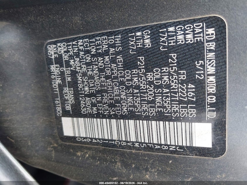 2012 Nissan Juke VIN JN8AF5MV8CT124630 IAAI salvage auction — FRONT END, Salvage (Pennsylvania), sold $625 on 2026-07-31 (photo 9)