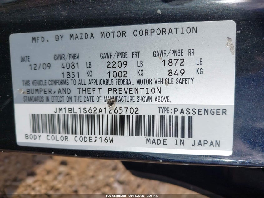 2010 Mazda 3 VIN JM1BL1S62A1265702 IAAI salvage auction — UNKNOWN, Clear (Virginia), sold $425 on 2026-07-13 (photo 9)