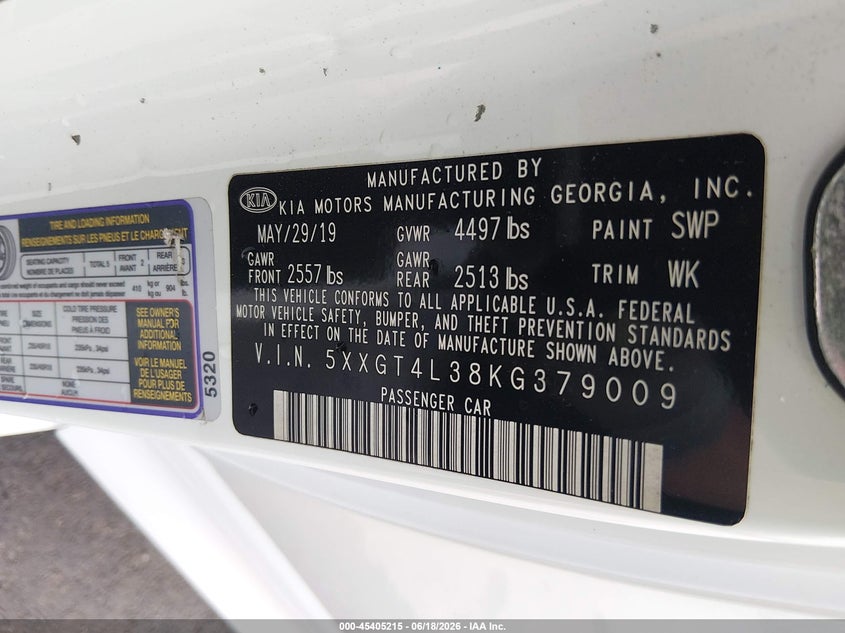 2019 Kia Optima VIN 5XXGT4L38KG379009 IAAI salvage auction — REAR END, Salvage (Missouri), sold $3,000 on 2026-07-29 (photo 9)