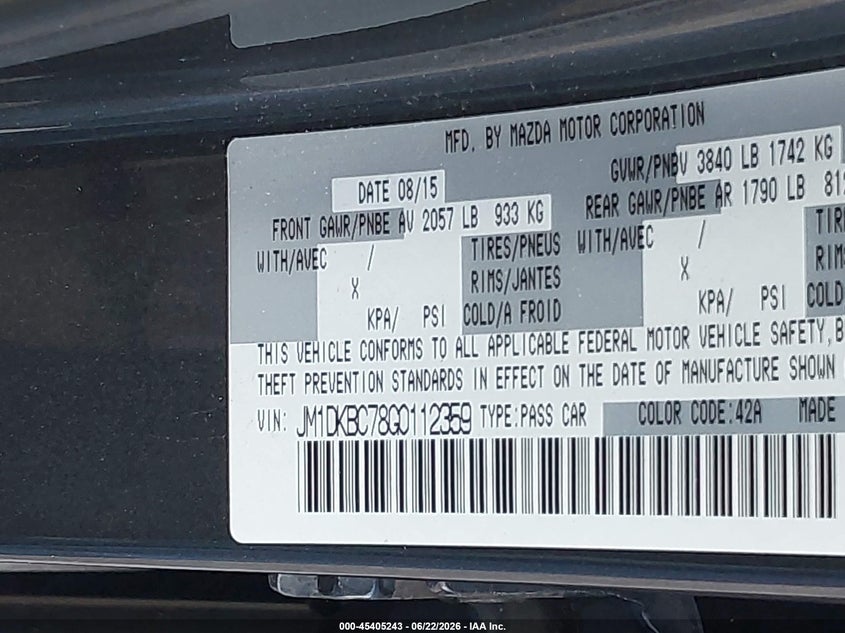 2016 Mazda Cx-3 VIN JM1DKBC78G0112359 IAAI salvage auction — FRONT & REAR, Salvage (Texas), sold $2,850 on 2026-07-14 (photo 9)