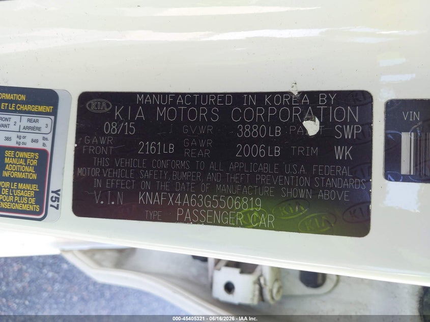 2016 Kia Forte VIN KNAFX4A63G5506819 IAAI salvage auction — SIDE, Salvage (Kansas), sold $800 on 2026-07-09 (photo 9)