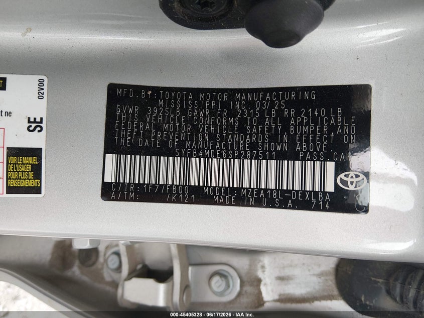 2025 Toyota Corolla VIN 5YFB4MDE6SP287511 IAAI salvage auction — REAR END, Salvage Title, sold $6,300 on 2026-08-08 (photo 9)