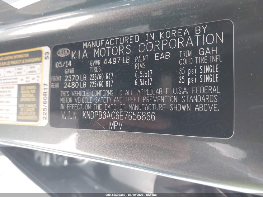 2014 Kia Sportage VIN KNDPB3AC6E7656866 IAAI salvage auction — RIGHT FRONT, Salvage (Indiana), sold $900 on 2026-07-22 (photo 9)
