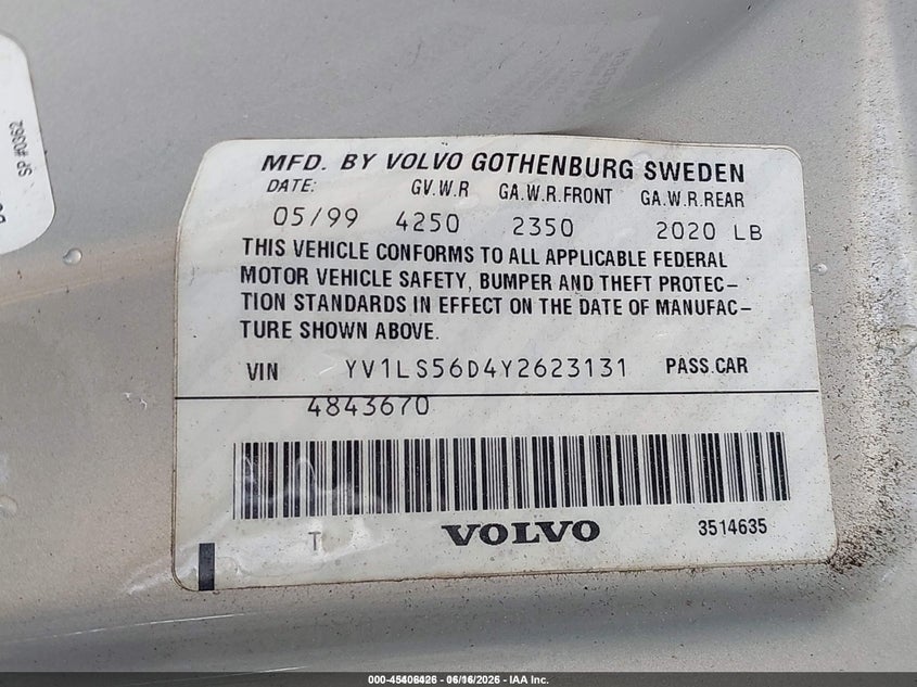 2000 Volvo S70 VIN YV1LS56D4Y2623131 IAAI salvage auction — FRONT END, Salvage (Idaho), sold $25 on 2026-07-29 (photo 9)
