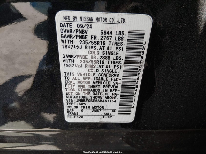 2025 Nissan Ariya VIN JN8BF0BE6SM461154 IAAI salvage auction — FRONT END, Salvage Title, sold $10,300 on 2026-08-13 (photo 9)