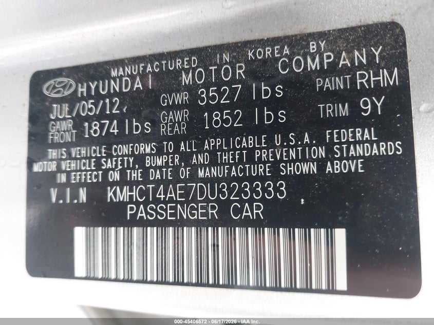 2013 Hyundai Accent VIN KMHCT4AE7DU323333 IAAI salvage auction — LEFT SIDE, Salvage (Louisiana), sold $1,475 on 2026-07-14 (photo 9)