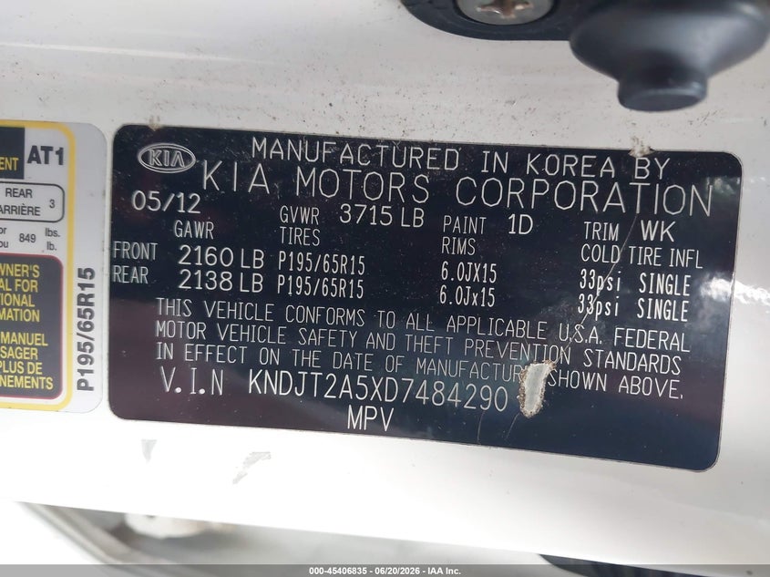 2013 Kia Soul VIN KNDJT2A5XD7484290 IAAI salvage auction — FRESH WATER, Clear (Missouri), sold $375 on 2026-07-22 (photo 9)