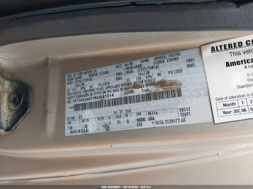 2008 Ford E 250 VIN 1FTNS24W18DB41514 IAAI salvage auction — FRONT END, Clear (Maryland), sold $3,650 on 2026-07-08 (photo 9)