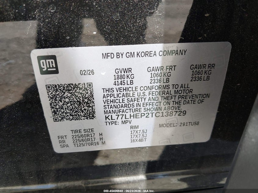 2026 Chevrolet Trax VIN KL77LHEP2TC138729 IAAI salvage auction — FRONT END, Salvage Title, sold $4,750 on 2026-08-01 (photo 9)