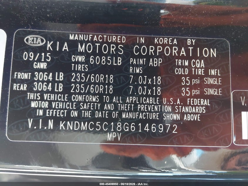 2016 Kia SEDONA VIN KNDMC5C18G6146972 IAAI salvage auction — SIDE, Salvage (Texas), sold $1,750 on 2026-07-21 (photo 9)