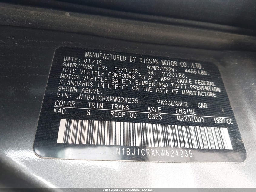 2019 Nissan Rogue VIN JN1BJ1CRXKW624235 IAAI salvage auction — RIGHT FRONT, Salvage (Connecticut), sold $2,700 on 2026-07-23 (photo 9)