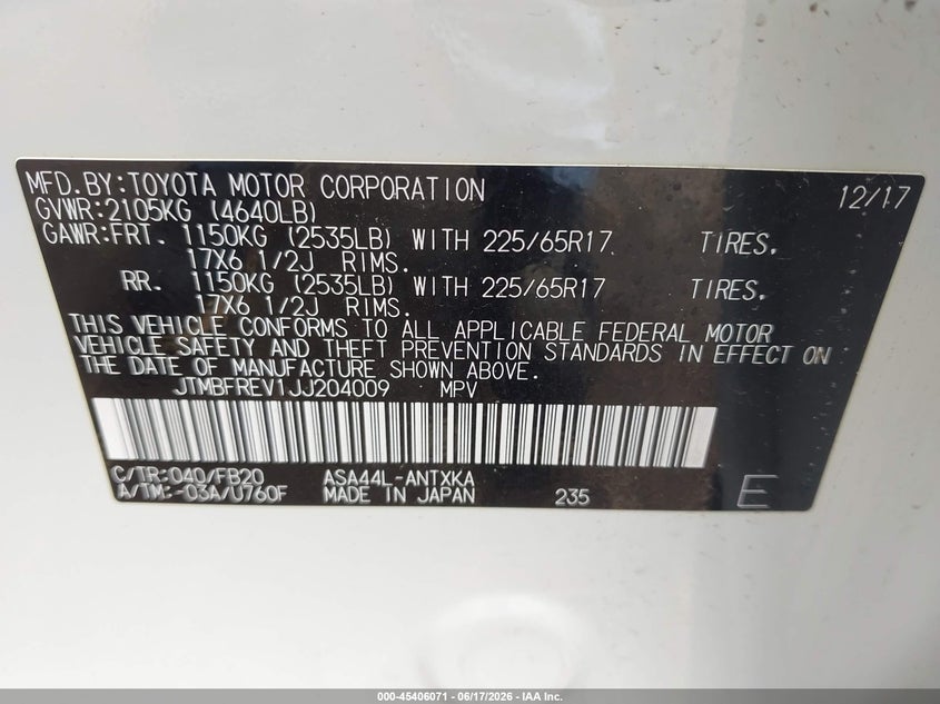 2018 Toyota Rav 4 VIN JTMBFREV1JJ204009 IAAI salvage auction — FRONT END, Original (Texas), sold $5,300 on 2026-07-22 (photo 9)