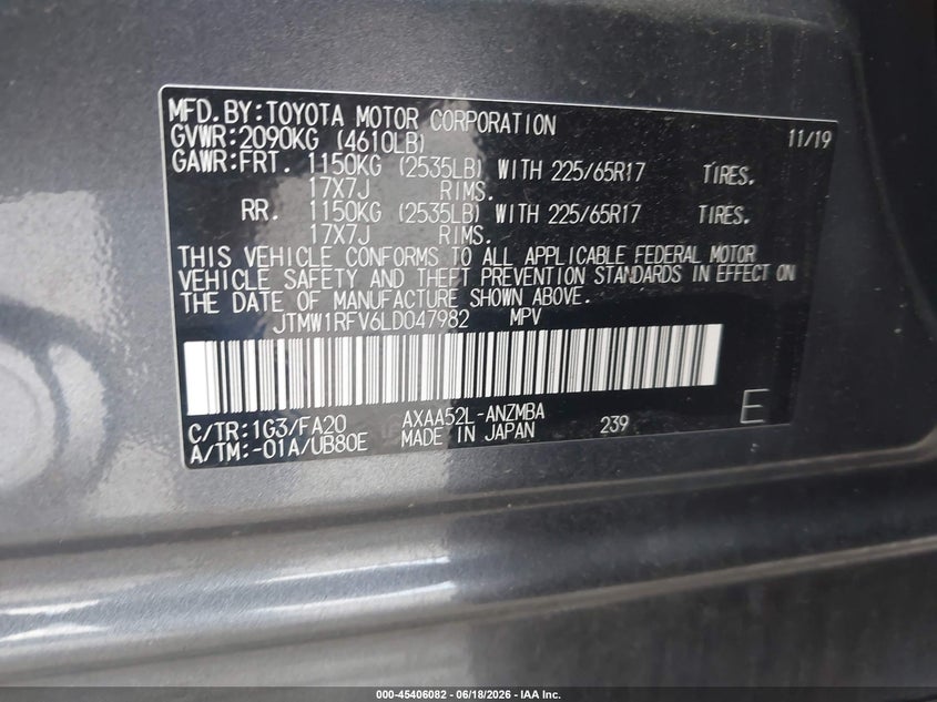 2020 Toyota Rav 4 VIN JTMW1RFV6LD047982 IAAI salvage auction — FRONT END, Salvage (Idaho), sold $8,875 on 2026-07-14 (photo 9)