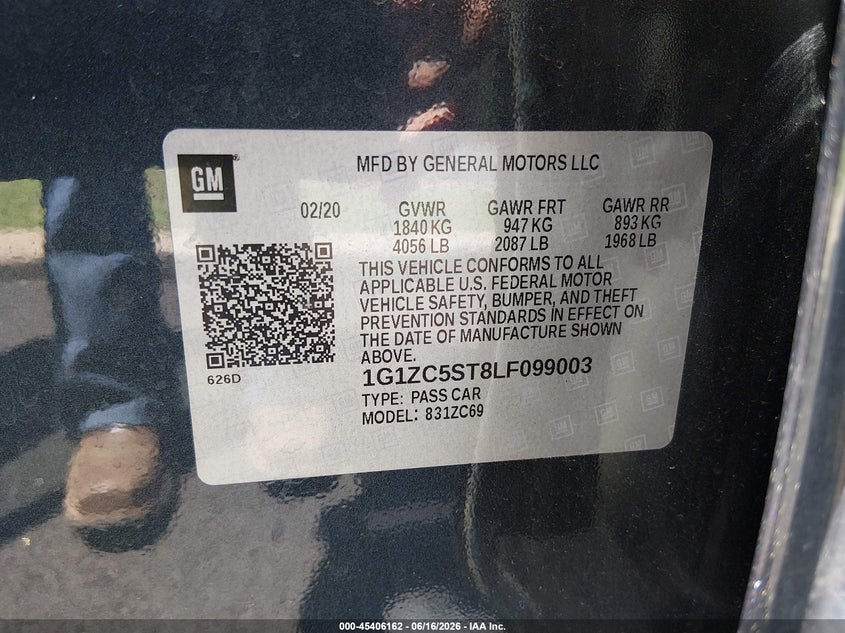 2020 Chevrolet Malibu VIN 1G1ZC5ST8LF099003 IAAI salvage auction — NORMAL WEAR, SF97 (Virginia), sold $13,725 on 2026-07-22 (photo 9)