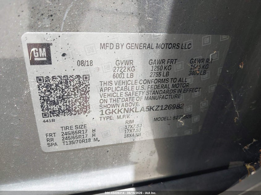 2019 Gmc Acadia VIN 1GKKNKLA5KZ126982 IAAI salvage auction — SIDE, Salvage (California), sold $2,550 on 2026-07-23 (photo 9)