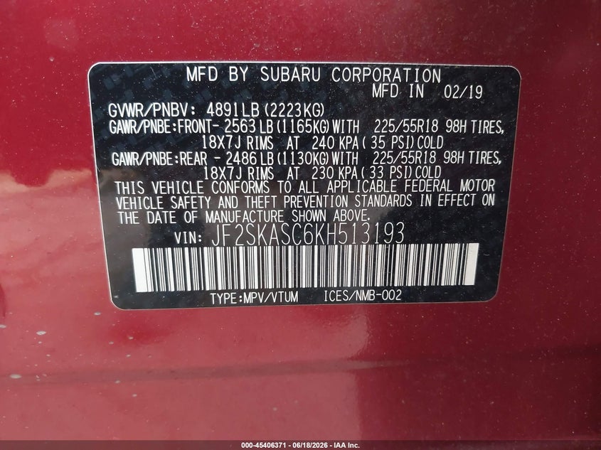 2019 Subaru Forester VIN JF2SKASC6KH513193 IAAI salvage auction — RIGHT SIDE, Salvage (North Carolina), sold $4,450 on 2026-07-13 (photo 9)
