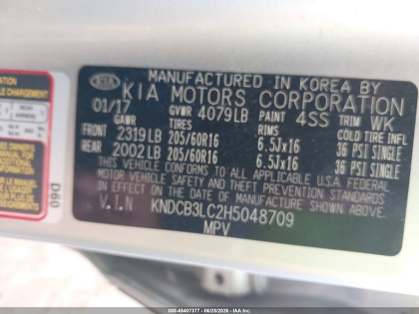 2017 Kia Niro VIN KNDCB3LC2H5048709 IAAI salvage auction — THEFT, Salvage (Ohio), sold $475 on 2026-07-16 (photo 9)