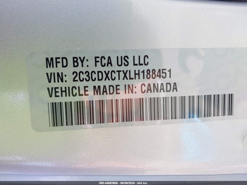 2020 Dodge Charger VIN 2C3CDXCTXLH188451 IAAI salvage auction — NORMAL WEAR, SF97 (California), sold $14,600 on 2026-07-30 (photo 9)