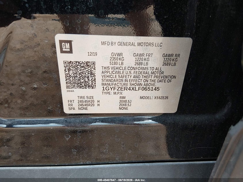 2020 Cadillac Xt4 VIN 1GYFZER4XLF065145 IAAI salvage auction — LEFT SIDE, Salvage Title, sold $4,700 on 2026-09-08 (photo 9)