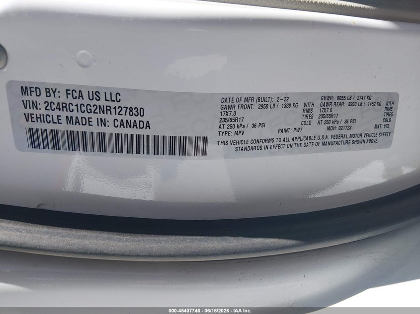 2022 Chrysler Voyager VIN 2C4RC1CG2NR127830 IAAI salvage auction — NORMAL WEAR, Sf97 (Colorado), sold $12,850 on 2026-09-02 (photo 9)
