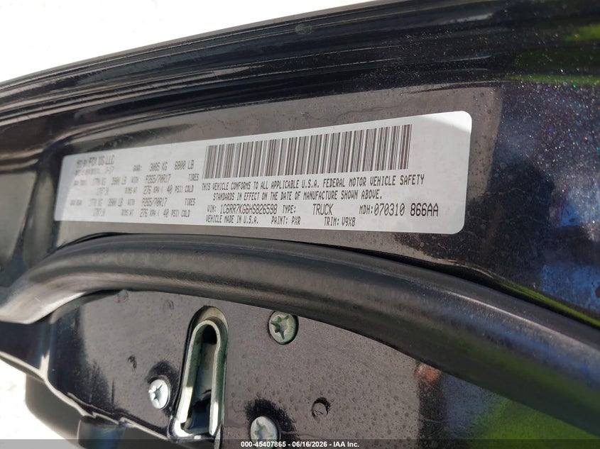 2017 Ram 1500 VIN 1C6RR7KG6HS826598 IAAI salvage auction — NORMAL WEAR, Sf97 (Maryland), sold $19,100 on 2026-07-21 (photo 9)