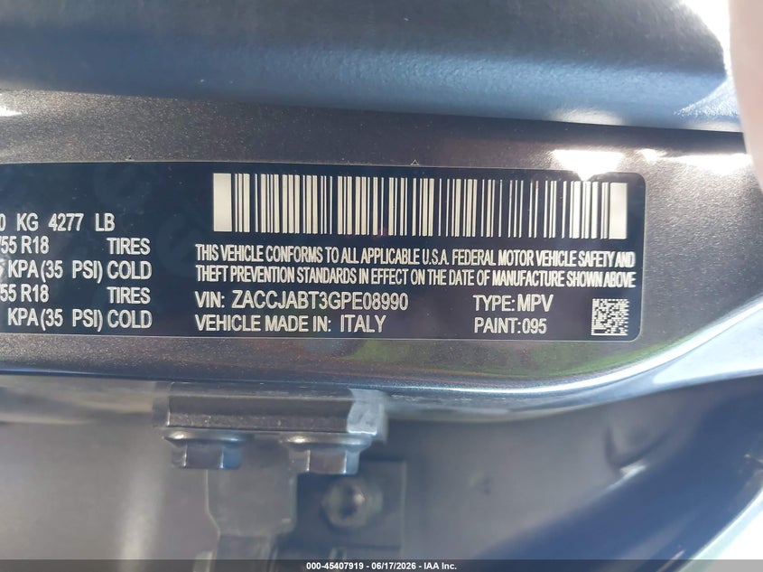 2016 Jeep Renegade VIN ZACCJABT3GPE08990 IAAI salvage auction — LEFT FRONT, Salvage Title, sold $2,250 on 2026-07-23 (photo 9)