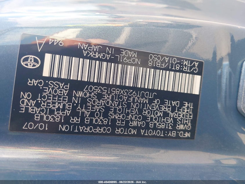 2008 Toyota Yaris VIN JTDJT923X85153507 IAAI salvage auction — NORMAL WEAR, Clear (Utah), sold $825 on 2026-07-09 (photo 9)
