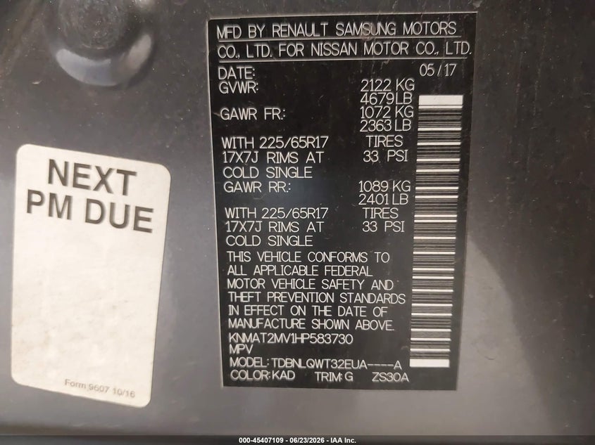 2017 Nissan Rogue VIN KNMAT2MV1HP583730 IAAI salvage auction — RIGHT SIDE, Salvage (Utah), sold $525 on 2026-07-29 (photo 9)
