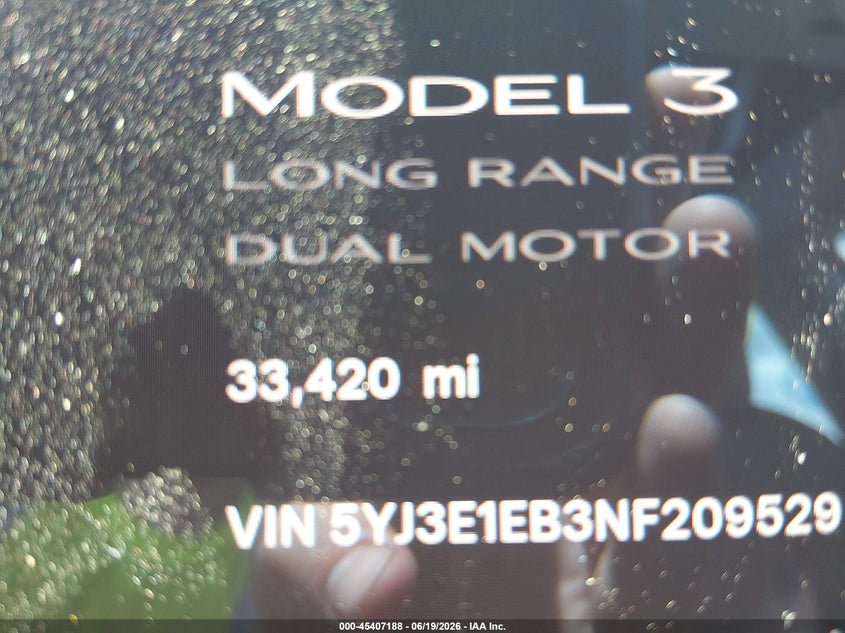 2022 Tesla Model 3 VIN 5YJ3E1EB3NF209529 IAAI salvage auction — LEFT SIDE, Salvage Title, sold $9,650 on 2026-07-29 (photo 7)