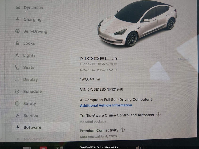 2022 Tesla Model 3 VIN 5YJ3E1EBXNF121948 IAAI salvage auction — ROOF, Salvage Title, sold $5,950 on 2026-07-24 (photo 7)