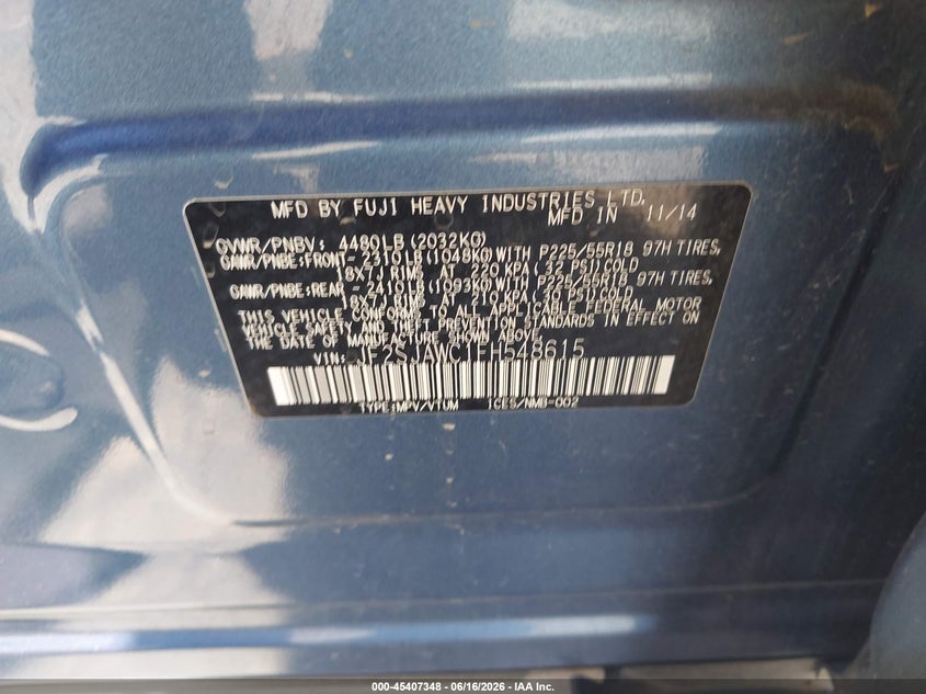 2015 Subaru Forester VIN JF2SJAWC1FH548615 IAAI salvage auction — NORMAL WEAR, Clear - Dealer Only (California), sold $800 on 2026-07-22 (photo 9)