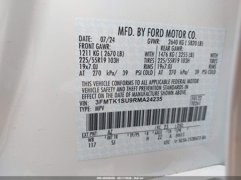 2024 Ford Mustang mach-e VIN 3FMTK1SU9RMA24235 IAAI salvage auction — LEFT SIDE, Salvage (Arkansas), sold $8,300 on 2026-07-29 (photo 9)