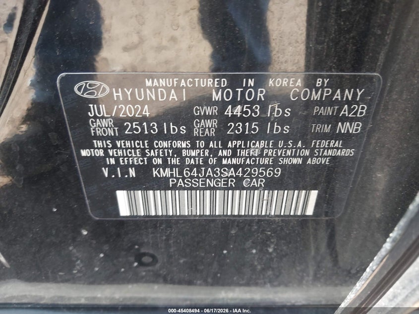2025 Hyundai Sonata VIN KMHL64JA3SA429569 IAAI salvage auction — FRONT END, Salvage Title, sold $3,000 on 2026-07-29 (photo 9)