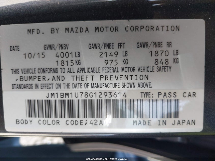 2016 Mazda 3 VIN JM1BM1U78G1293614 IAAI salvage auction — RIGHT FRONT, Salvage (Ohio), sold $750 on 2026-07-24 (photo 9)