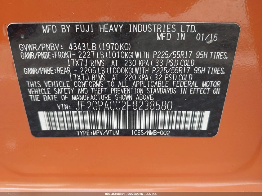 2015 Subaru Xv VIN JF2GPACC2F8238580 IAAI salvage auction — SIDE, Clear (Indiana), sold $50 on 2026-07-30 (photo 9)