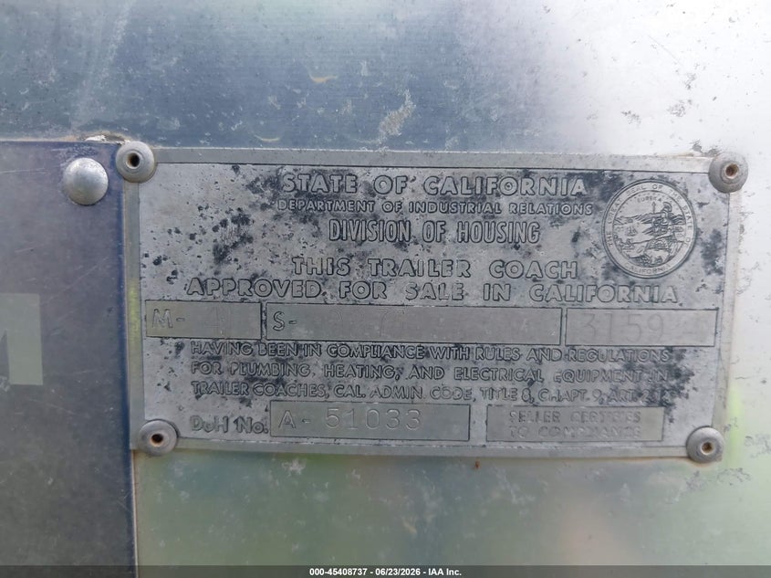 1963 Airstream Other VIN 0000000024TSS0871 IAAI salvage auction — NORMAL WEAR, Original (Texas), sold $850 on 2026-07-22 (photo 9)