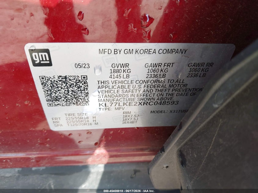 2024 Chevrolet Trax VIN KL77LKE2XRC048593 IAAI salvage auction — FRONT END, Salvage Title, sold $5,300 on 2026-07-24 (photo 9)