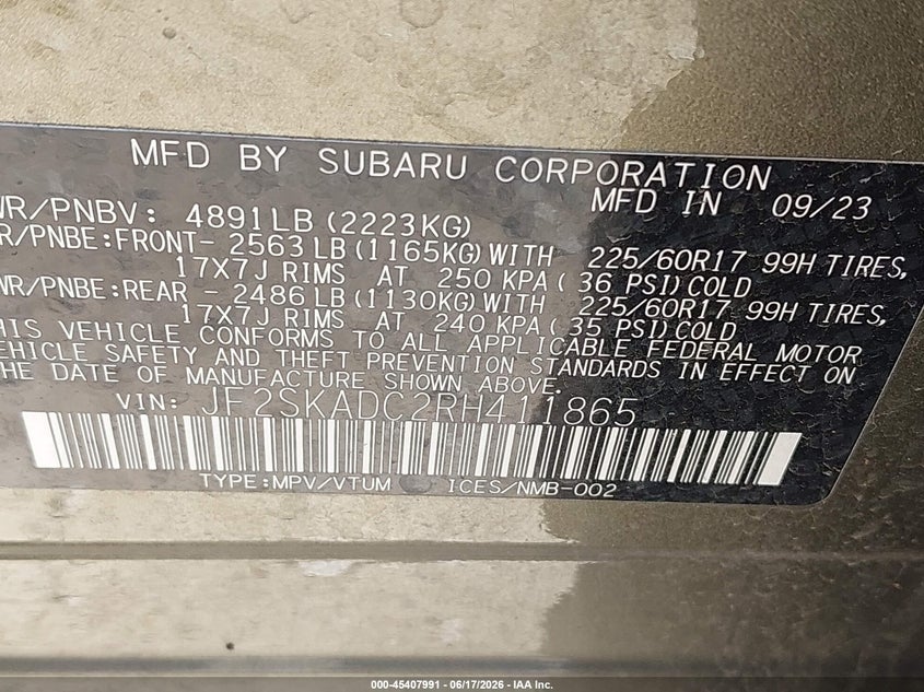 2024 Subaru Forester VIN JF2SKADC2RH411865 IAAI salvage auction — FRONT END, Salvage (Ohio), sold $3,400 on 2026-07-22 (photo 9)