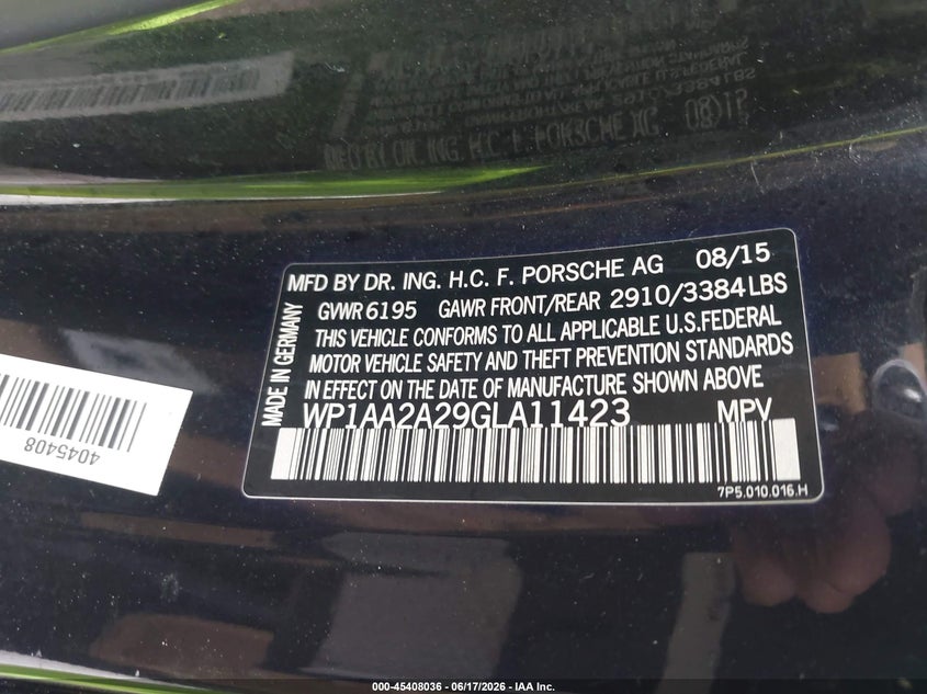 2016 Porsche Cayenne VIN WP1AA2A29GLA11423 IAAI salvage auction — NORMAL WEAR, Original (Texas), sold $3,050 on 2026-07-09 (photo 9)