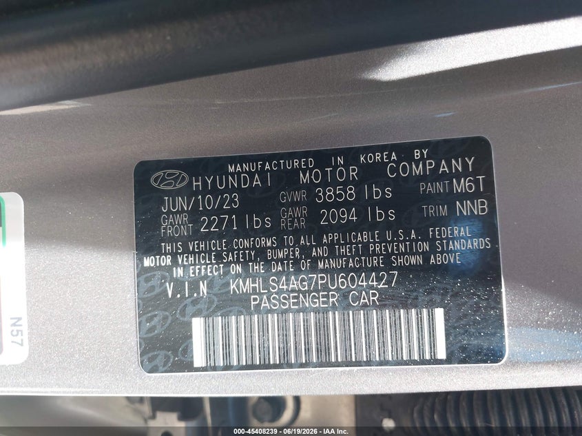 2023 Hyundai Elantra VIN KMHLS4AG7PU604427 IAAI salvage auction — HAIL, Salvage (Ohio), sold $3,650 on 2026-07-28 (photo 9)