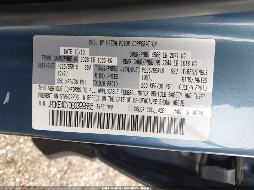 2014 Mazda Cx-5 VIN JM3KE4DY0E0399685 IAAI salvage auction — LEFT FRONT, Salvage (Illinois), sold $2,650 on 2026-07-29 (photo 9)