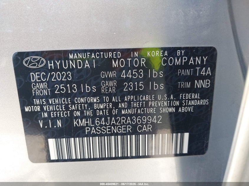 2024 Hyundai Sonata VIN KMHL64JA2RA369942 IAAI salvage auction — FRONT END, Enterprise Vehicles Salvage Only (Florida), sold $5,450 on 2026-07-22 (photo 9)