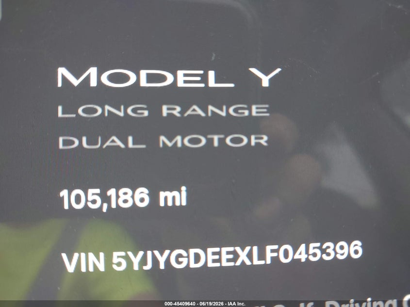 2020 Tesla Model y VIN 5YJYGDEEXLF045396 IAAI salvage auction — LEFT & RIGHT, Salvage (California), sold $7,550 on 2026-07-14 (photo 7)