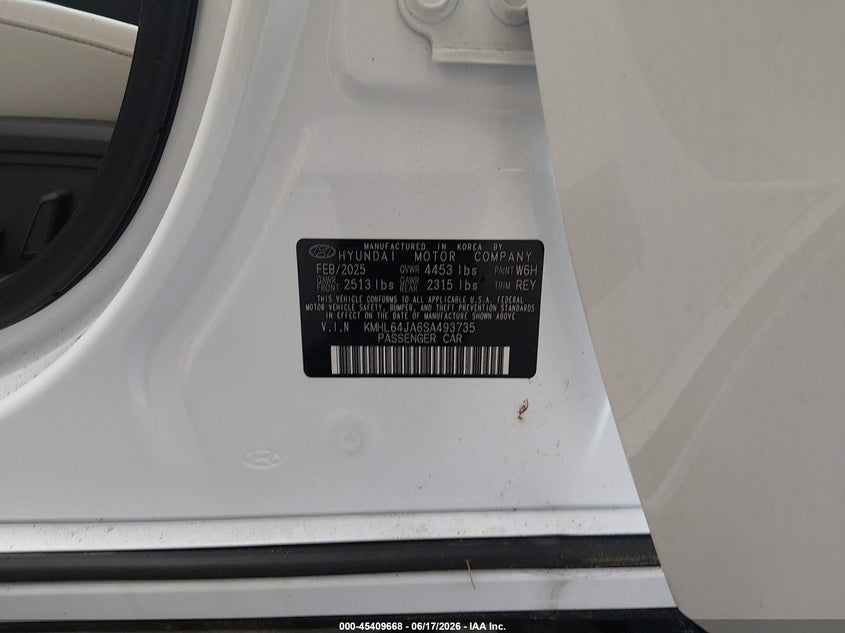2025 Hyundai Sonata VIN KMHL64JA6SA493735 IAAI salvage auction — FRONT END, Certificate Of Destruction (Florida), sold $4,500 on 2026-07-22 (photo 9)