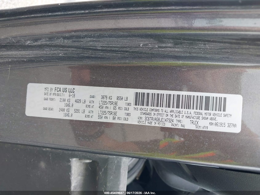 2018 Ram Promaster city VIN 3C6TRVAG8JE147324 IAAI salvage auction — NORMAL WEAR, Sf97 (Indiana), sold $13,500 on 2026-08-27 (photo 9)
