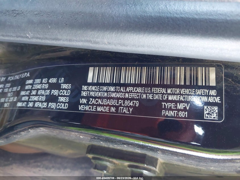2020 Jeep Renegade VIN ZACNJBAB6LPL86479 IAAI salvage auction — RIGHT FRONT, Salvage (Arizona), sold $2,000 on 2026-07-28 (photo 9)