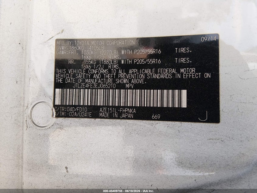 2014 Scion Xb VIN JTLZE4FE3EJ065210 IAAI salvage auction — LEFT SIDE, Salvage (California), sold $750 on 2026-07-15 (photo 9)